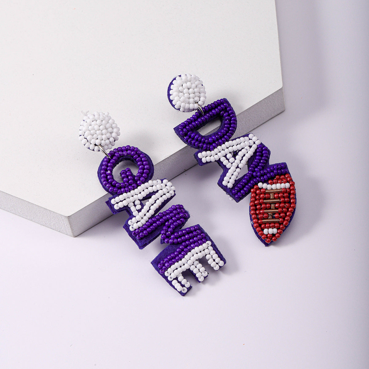 Wholesale Sports Style Game Day Fabric Handmade Rice Bead Earrings